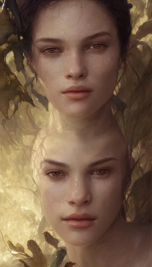 Image similar to epic masterpiece mila jovovic, sweaty skin, hyperrealistic, octane render, cinematic, beautiful face and flawless skin, perfect hands, 5 fingers, by Edgar Maxence and Ross Tran and Michael Whelan, Legends of Runeterra