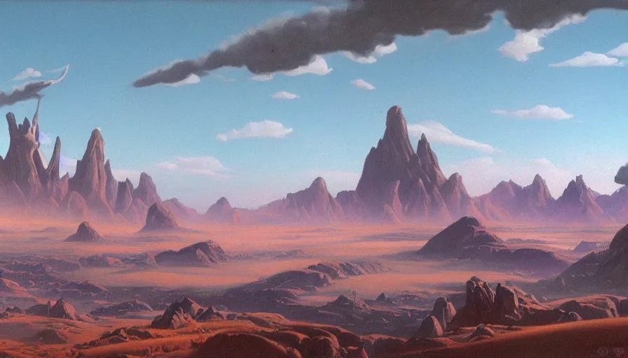 Prompt: landscape painting of Nagrand from World of Warcraft, art by chesley bonestell