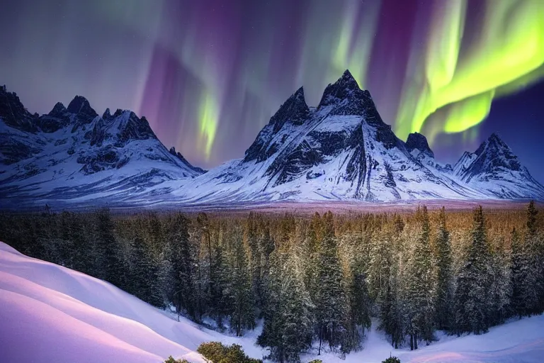 Image similar to beautiful landscape photography by marc adamus, mountains, northern lights