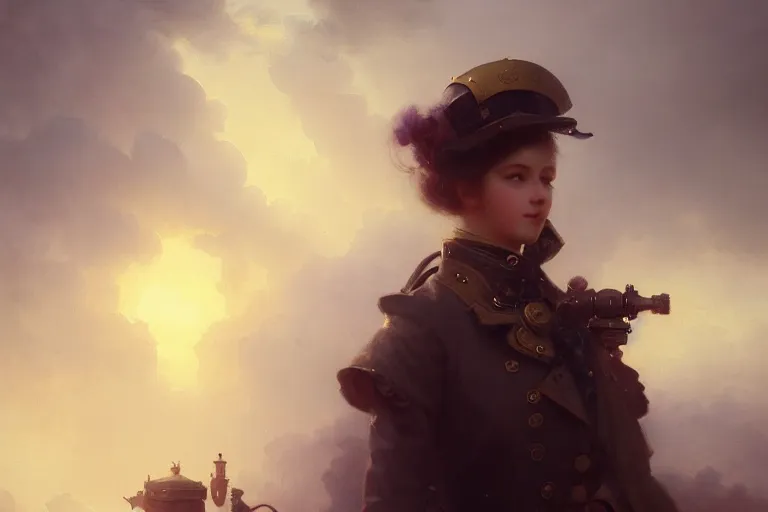 Image similar to Steampunk Girl, soft smile, painting by Ivan Aivazovsky and Greg Rutkowski, artstation, fantasy, intricate, beautiful, cinematic, octane render, arnold render, 8k, hyper realism, detailed, sharp focus, 4k uhd, masterpiece, award winning