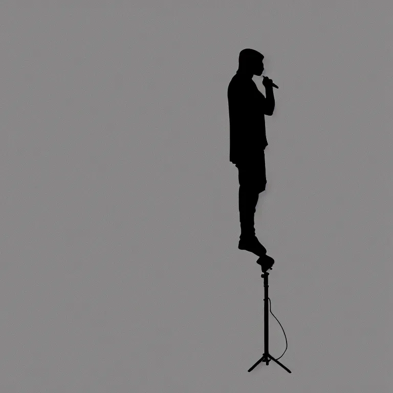 Prompt: silhouette of rapper performing, microphone, profile view, realistic, 4k