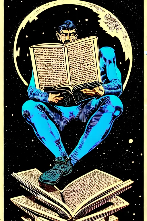 Image similar to wizard reading a book, high details, intricately detailed, by vincent di fate, inking, 3 color screen print, masterpiece, trending on artstation,, sharp, details, hyper - detailed, hd, 4 k, 8 k