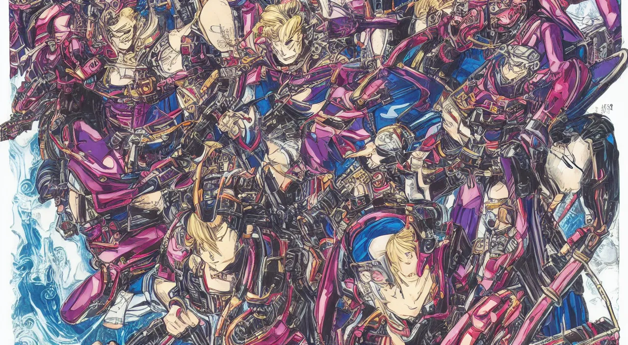 Image similar to Cyber-Samurai, highly detailed illustration richly colored ink, in style of Tomino-Sama