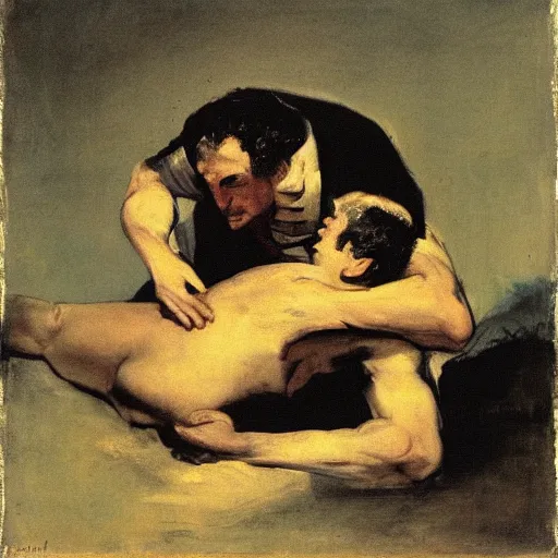 Image similar to painting of Joe Biden (Cronus) devouring Mitch McConnell (his son), by Goya