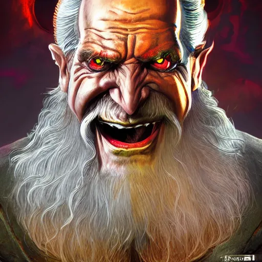 Image similar to bright, colorful, realistic, detailed from Elder Scrolls: Shivering isles concept art of The Mad God Sheogorath with a madsmile backlighting, kodachrome, high contrast, highly detailed, sharp focus, digital painting, concept art, illustration, trending on artstation, comic book by Alex Ross and Adam Adamowicz cover art