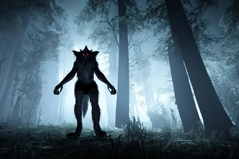 Image similar to werewolf from van helsing unreal engine hyperreallistic render 8k character concept art moon forest