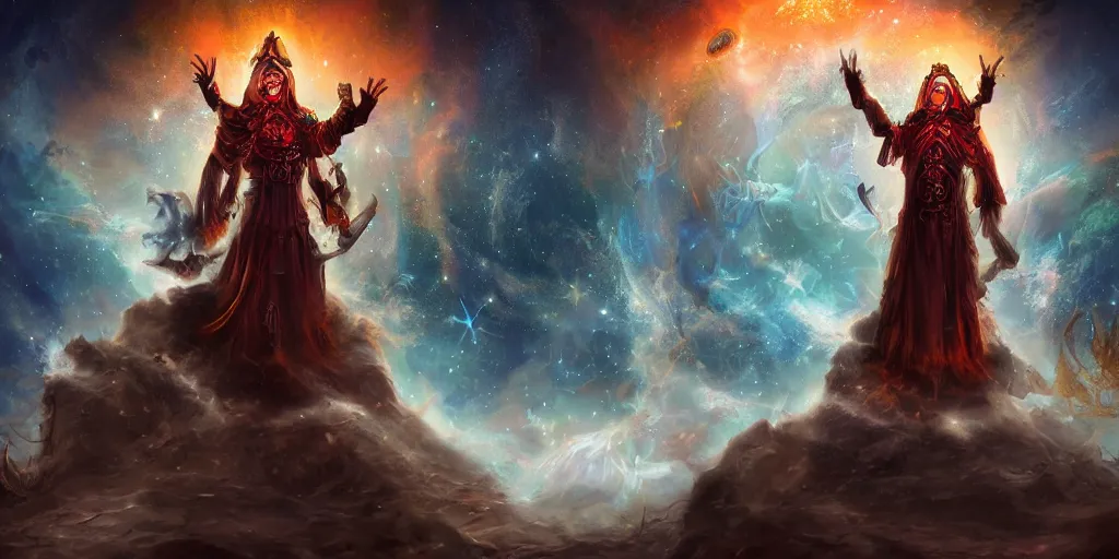 Image similar to cosmic priest, fantasy apocalypse, digital art, 4 k