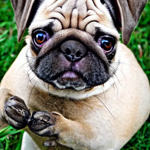 Image similar to a Rabbit-Pug Hybrid, A Rabbit that looks like a pug, huge tusks, afternoon hangout, good times photograph, candid