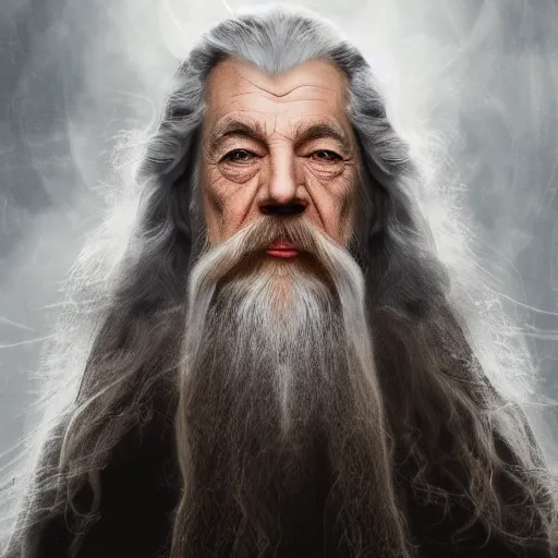 Image similar to portrait of gandalf, eyes closed, covered in smoke, 4 k