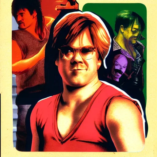 Image similar to portrait of philip seymour hoffman in double dragon video game splash screen