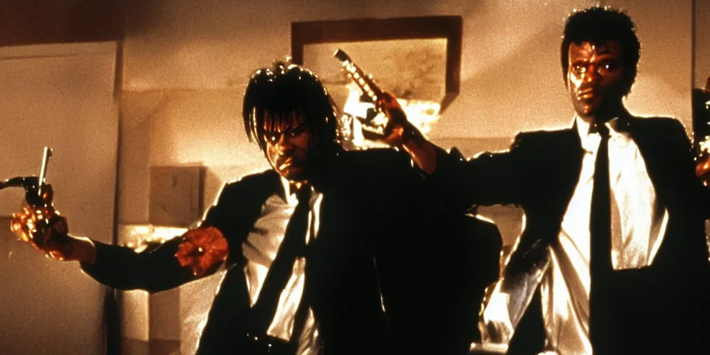 Image similar to frame from pulp fiction gremlins