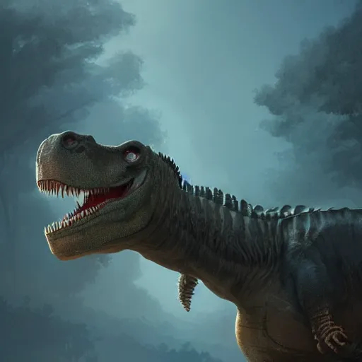 Image similar to a portrait of a trex, dramatic lighting, cinematic, establishing shot, extremly high detail, photorealistic, cinematic lighting, artstation, style by greg rutkowski