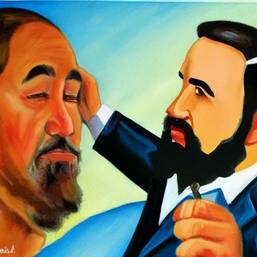 Image similar to Fidel Castro having a joint, painting of Sebastian Murphy