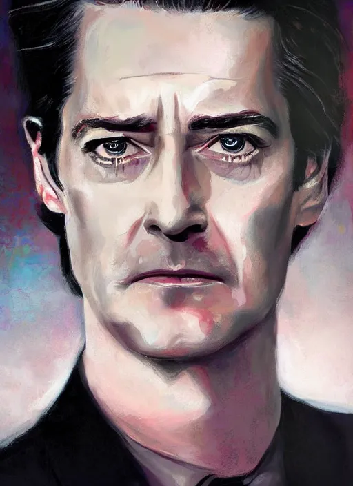 Prompt: portrait of kyle maclachlan as dale cooper by dan quintana