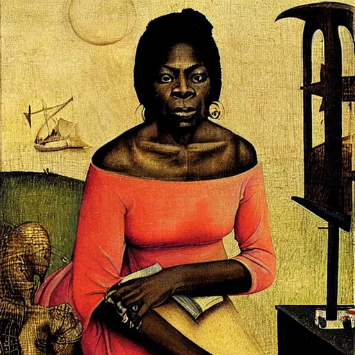 Prompt: nina simone by hieronymus bosch