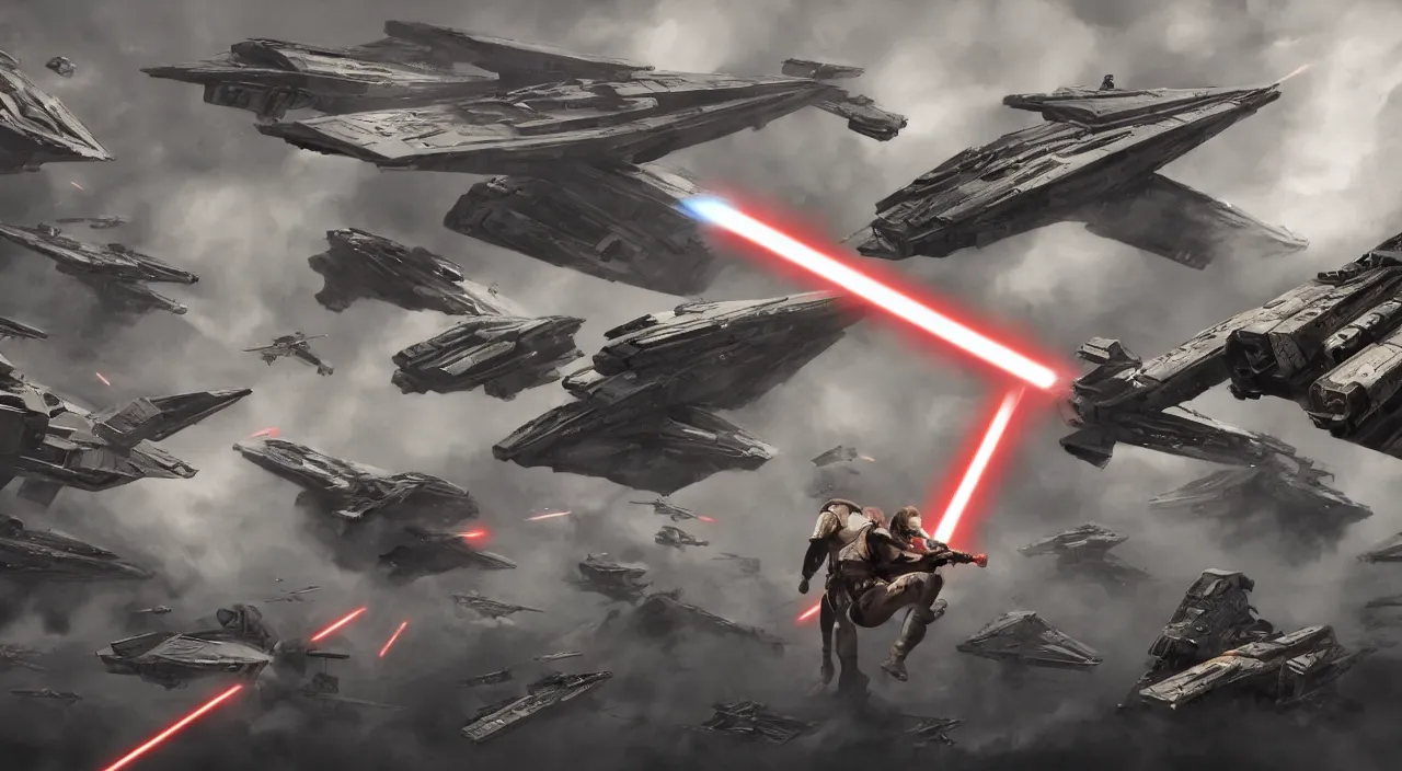 Prompt: epic star wars battle concept art, high definition, high detail, art, cinematic,