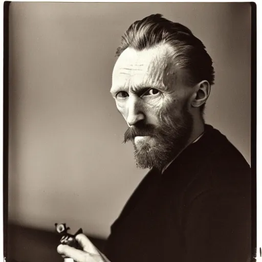 Prompt: photo of vincent van gogh by diane arbus, black and white, high contrast, rolleiflex, 5 5 mm f / 4 lens