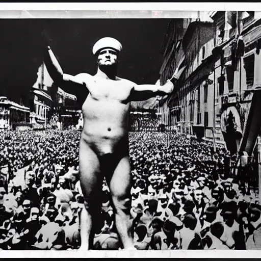 Image similar to Mussolini at the gay pride, photograph, hyper detailed, award winning photograph, 8k