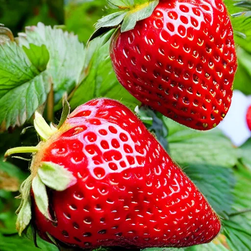 Prompt: a large strawberry in the foreground