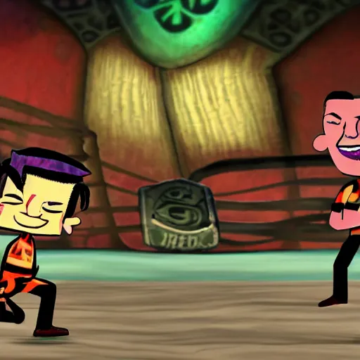 Image similar to character screenshot of ufc sean o'malley in psychonauts, rainbow dreadlocks, ps 3 video game, dream world, 7 2 0 p, cutscene, cartoony designed by scott campbell