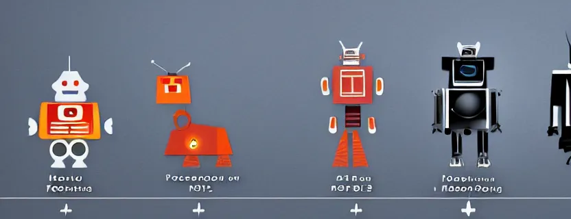 Image similar to an evolution diagram from left to right of robots, 8 k, hyper realistic.