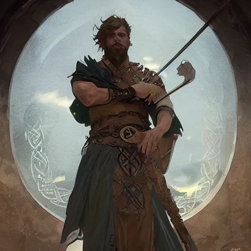 Image similar to wow! historically accurate celtic male ambact, d & d, high fantasy, detailed, digital art, artstation, smooth, sharp focus, art by artgerm, greg rutkowski, alphonse mucha