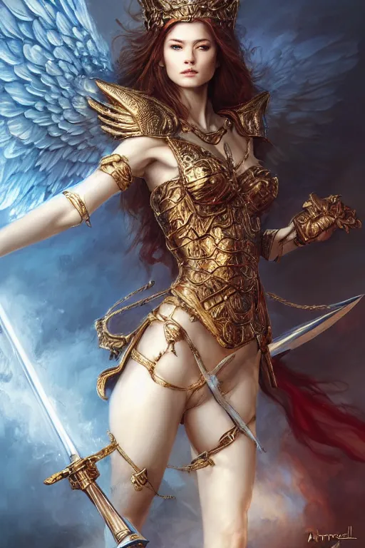 Prompt: a masterpiece ultrarealistic ultradetailed portrait of a very beautiful warrior queen angel with a fire sword, medium shot, intricate, elegant, by stanley artgerm lau, wlop, rossdraws, james jean, andrei riabovitchev, marc simonetti, light by julie bell, porcelain skin. global illumination, vfx