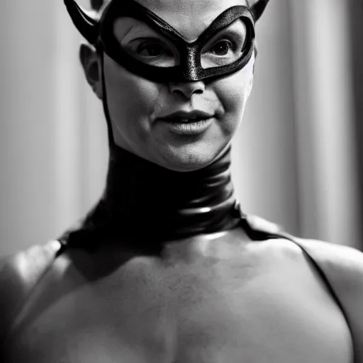 Image similar to Mark Zuckerberg as Catwoman, 105mm, Canon, f/1.4, ISO 100, 1/200s, 8K, RAW, symmetrical balance, Dolby Vision, Aperture Priority