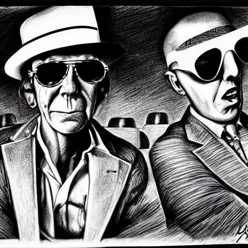 Prompt: highly detailed pencil on paper of fear and loathing in las vegas by hunter s thompson, 8 k resolution,