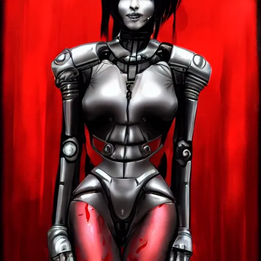 Image similar to cyberpunk cyborg dressed in red silk, in the style of robotpencil