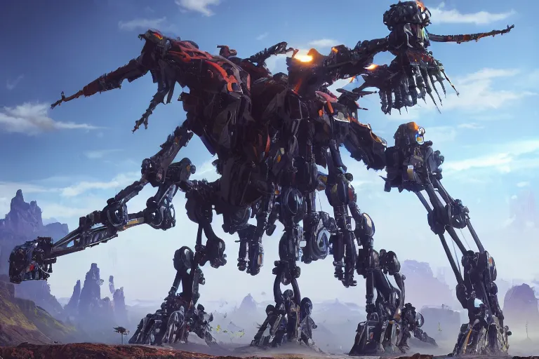 Prompt: longleg machine mecha animal beast robot of horizon forbidden west horizon zero dawn bioluminiscence global illumination ray tracing hdr fanart arstation by sung choi and eric pfeiffer and gabriel garza and casper konefal