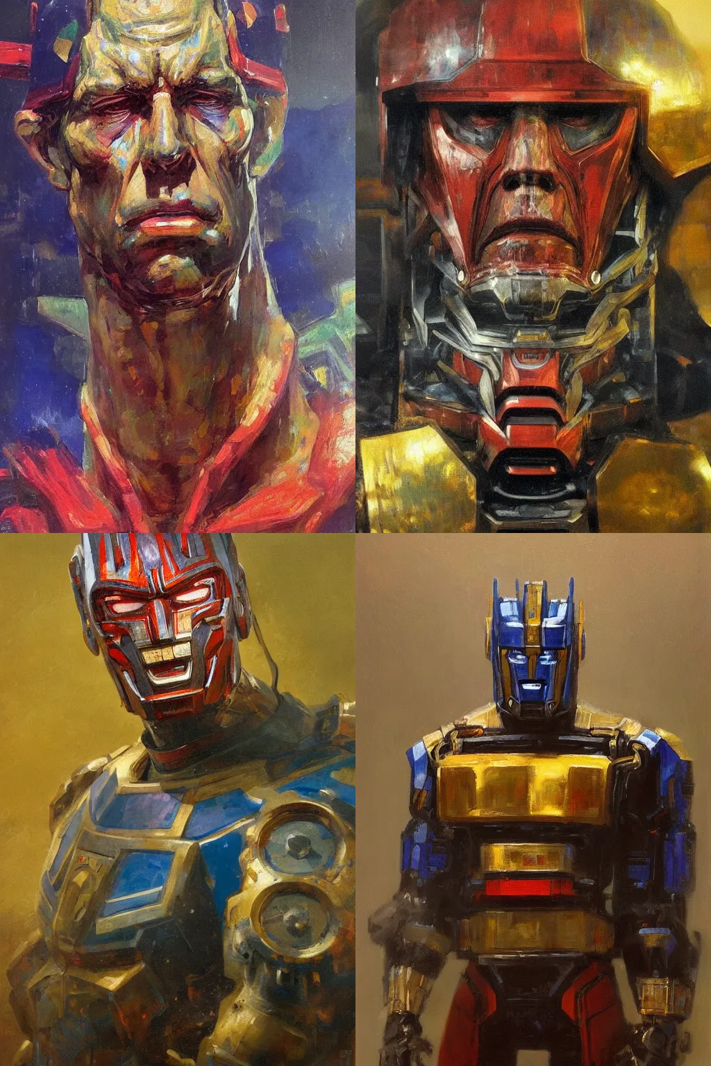 Prompt: Oil on canvas Optimus Prime portrait by Ilya Repin, FOC concept art