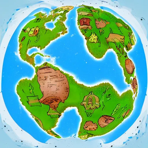 Image similar to the earth but it’s in a shape of a pig and continents are spread throughout it