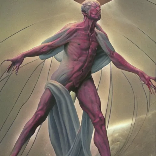 Image similar to a powerful psychic man emitting psychic powers, by wayne barlowe,