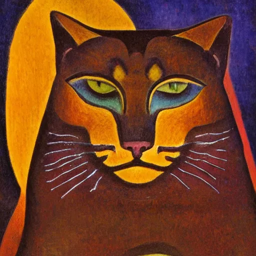 Prompt: cloisonne cat head sculpture, by annie swynnerton and diego rivera and nicholas roerich and jean delville, symbolist, dramatic lighting, god rays, art brut, rich colors, smooth, sharp focus, extremely detailed, adolf wolfli