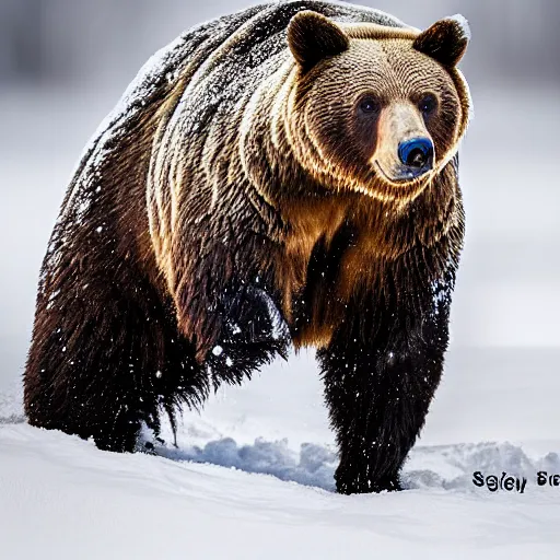 Prompt: Photorealistic photograph of a bear in snow by Sergey Gorshkov, photorealism, photorealistic, realism, real, highly detailed, ultra detailed, detailed, f/2.8L Canon EF IS lens, Canon EOS-1D Mark II, Wildlife Photographer of the Year, Pulitzer Prize for Photography, 8k