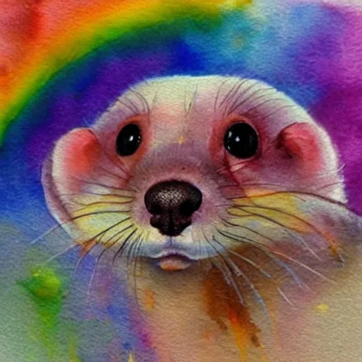 Prompt: rainbow impressionist in watercolor, ferret, ferrets, ferret, hyperrealistic, hyperalism, realistic