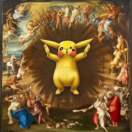 Prompt: renaissance painting of pikachu inspired by h. r. giger