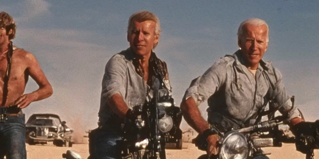 Prompt: A screenshot of Joe Biden in Mad Max (1979)