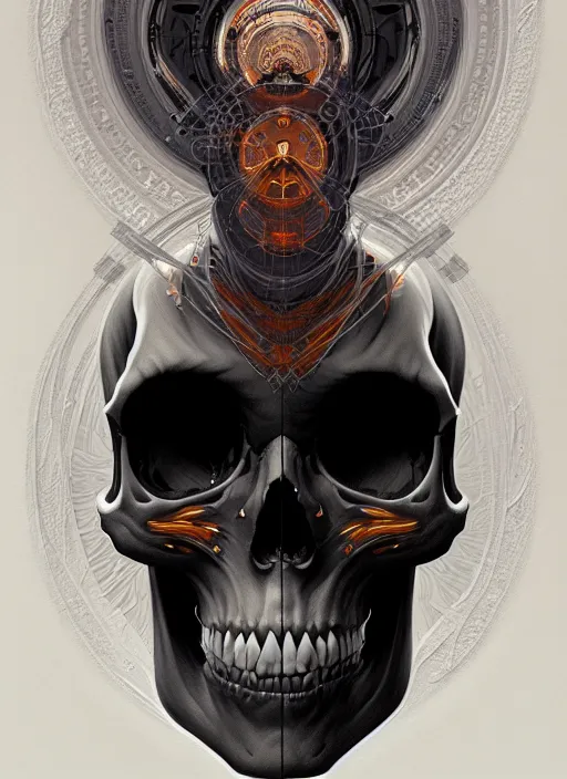 Prompt: symmetry!! portrait of skull, sci - fi, intricate, elegant, highly detailed, digital painting, artstation, concept art, smooth, sharp focus, illustration, art by artgerm and greg rutkowski and alphonse mucha, 8 k