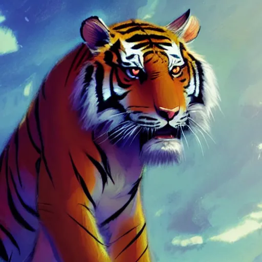 Image similar to a tiger wearing a dress, illustration concept art anime key visual trending pixiv fanbox by wlop and greg rutkowski and makoto shinkai and studio ghibli and kyoto animation symmetrical facial features