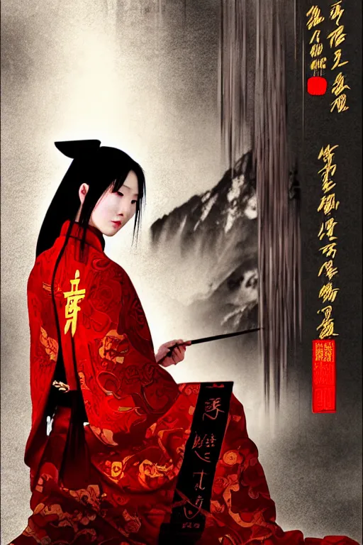 Image similar to poster style, ancient chinese beautiful woman, weak, cyberpunk, by dream of the red chamber