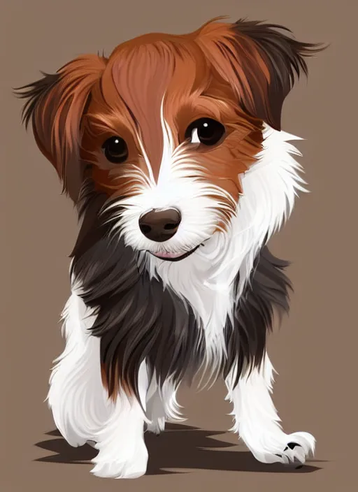 Image similar to a very cute long haired jack russell terrier puppy. he is white with brown spots and brown patches over both eyes. clean cel shaded vector art. shutterstock. behance hd by lois van baarle, artgerm, helen huang, by makoto shinkai and ilya kuvshinov, rossdraws, illustration, art by ilya kuvshinov