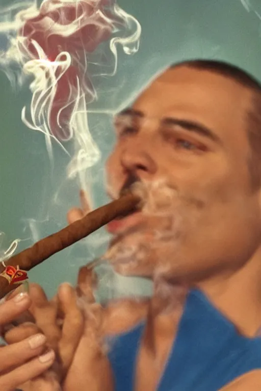 Image similar to a popular. tiktok of god smoking a cuban cigar