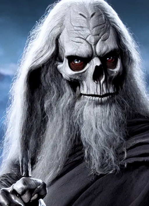 Image similar to movie still of skeletor as gandalf in lord of the rings, 8 k, hd