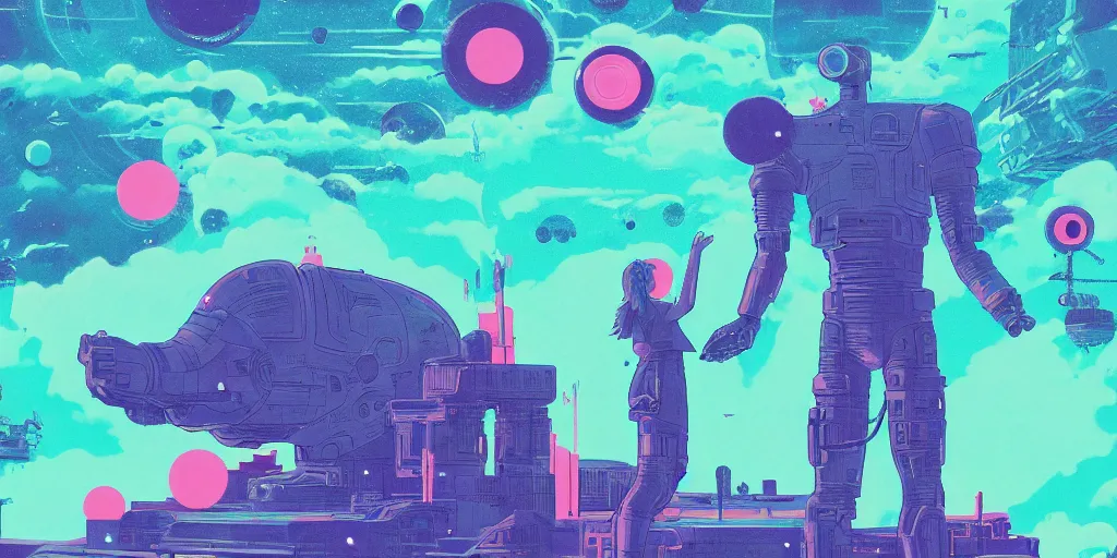 Image similar to sci - fi, risograph illustration, gigantic cat speaking to floating women in the air, cubes of ice around, a lot of tears, people crying, ominous, style by alberto mielgo, epic anime composition, super - detailed, full - shot, 8 k