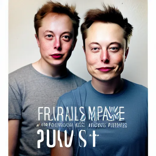 Image similar to A portrait photo of Elon Musk teams up with a teenage Elon Musk, perfect faces, 50 mm, award winning photography