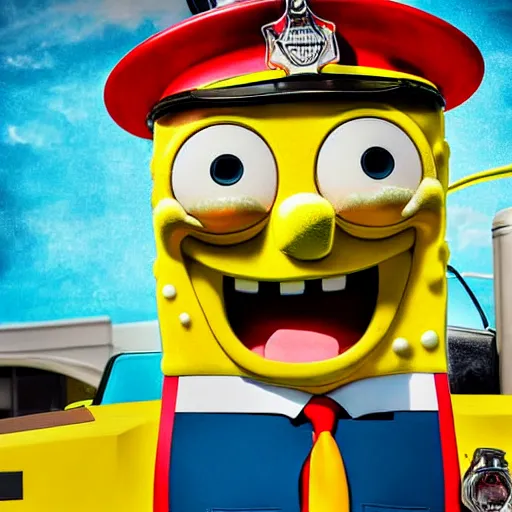 Prompt: portrait of spongebob as a firefighter, full body picture, wide angle view, cinematic, sci-fi, high definition details hyperrealistic, digital art, artstasion, deep depth of field