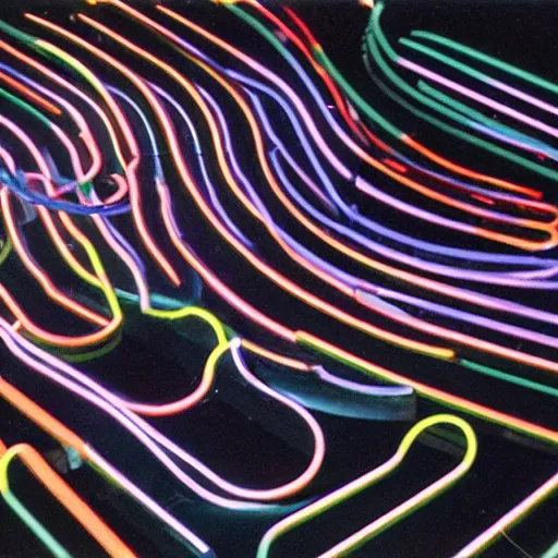 Prompt: Liminal space in outer space as neon tubes art by Bruce Nauman