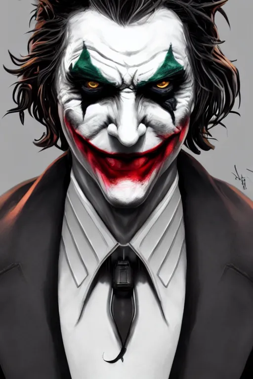 Image similar to Joker wearing armor, artstation, highly detailed, highly realistic